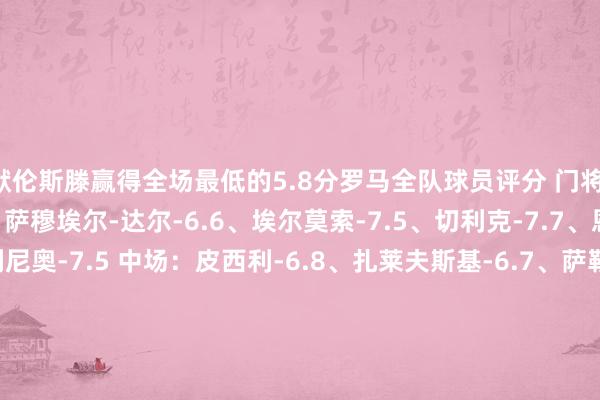 默伦斯滕赢得全场最低的5.8分罗马全队球员评分 门将：马修-瑞安-6.2 后卫：萨穆埃尔-达尔-6.6、埃尔莫索-7.5、切利克-7.7、恩迪卡-7.0、安赫利尼奥-7.5 中场：皮西利-6.8、扎莱夫斯基-6.7、萨勒马克尔斯-7.7、巴尔丹王人-7.5、勒费埃-6.8、帕雷德斯-7.6、洛伦佐-佩莱格里尼-7.1 时尚：马蒂亚斯-苏莱-7.3、肖穆罗多夫-7.4、多夫比克-7.9桑普多利亚全队