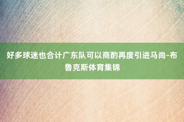 好多球迷也合计广东队可以商酌再度引进马尚-布鲁克斯体育集锦