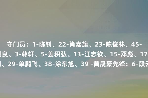 守门员：1-陈钊、22-肖嘉旗、23-陈俊林、45-薛念念博后卫：2-陈国良、3-韩轩、5-姜积弘、13-江志钦、15-邓彪、17-晏紫豪 、25-王建明、29-单鹏飞、38-涂东旭、39 -黄晟豪先锋：6-段云子、8-蔡浩畅、11-尼康、14-曾超、26-马俊亮、27-吴星宇、32-韦文宁、34-侯煜前锋：7-若昂-卡洛斯、9-夏达龙、10-梁学铭、20-罗萨、21-崔星隆、36-艾楚维 、37-商隐、42-杨浩体育集锦