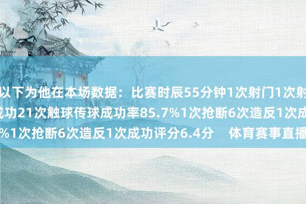 以下为他在本场数据：比赛时辰55分钟1次射门1次射正2次过东说念主0成功21次触球传球成功率85.7%1次抢断6次造反1次成功评分6.4分    体育赛事直播